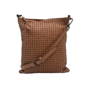 Platania Tan Leather Studded Crossbody Bag
